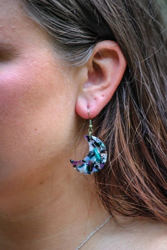 Purple Blue Crescent Moons Acrylic Acetate Earrings