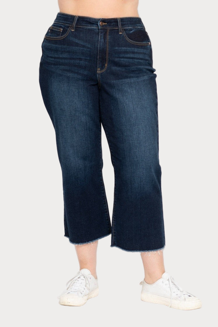 Plus size Judy Blue high rise wide leg cropped jeans in dark wash denim