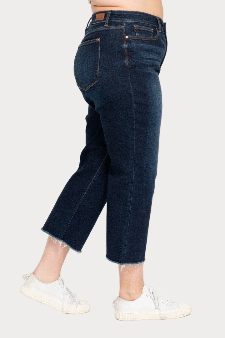 Dark Wash High Rise Wide Leg Crop Jeans | Plus