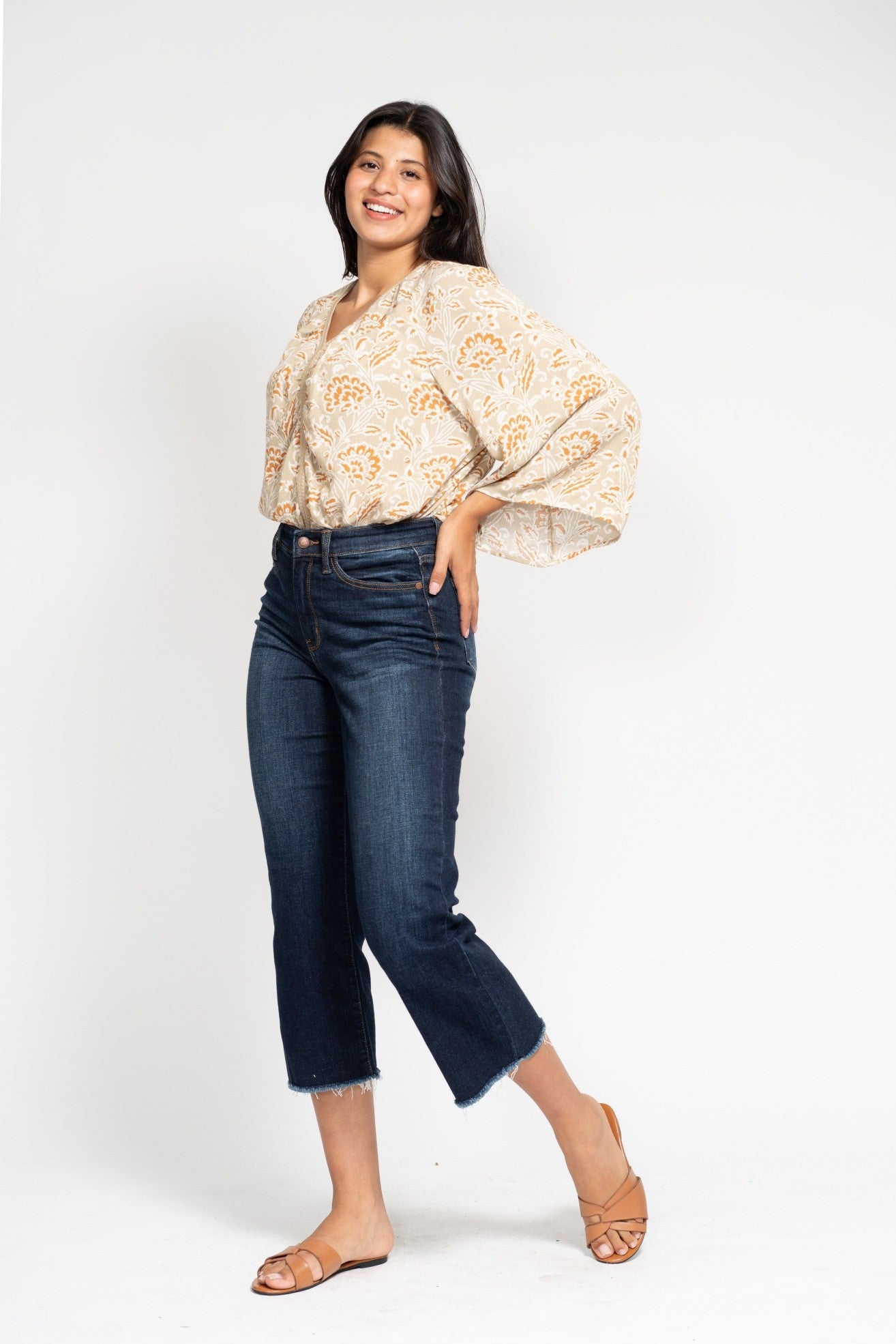 Paisley Wide Leg Cropped Jeans
