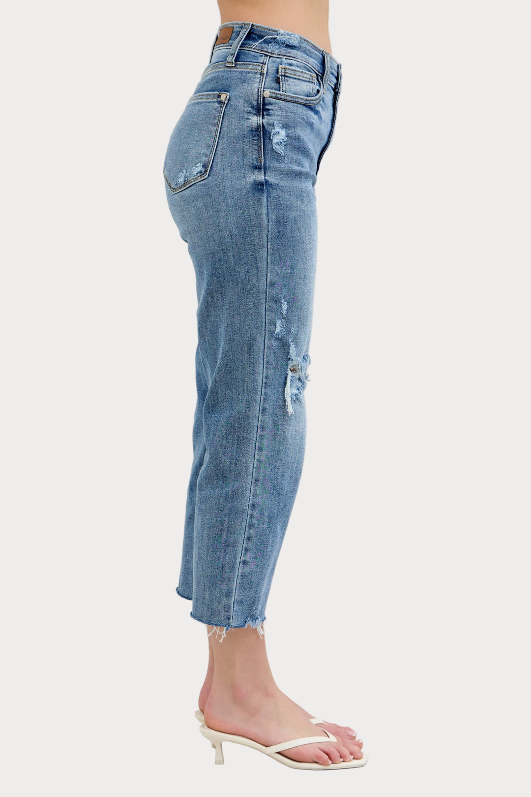 High Rise Distressed Wide Leg Crop Jeans