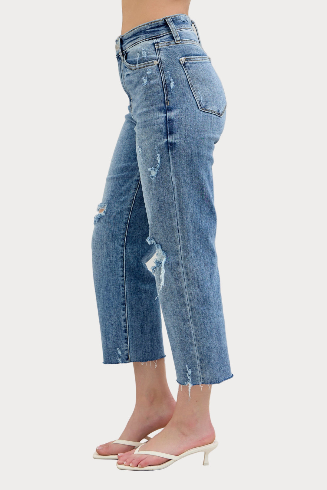 High Rise Distressed Wide Leg Crop Jeans