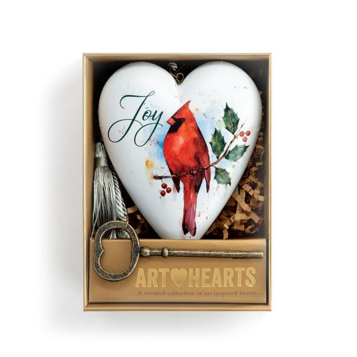 Christmas Cardinal “Joy” Art Heart – Holiday Keepsake Ornament