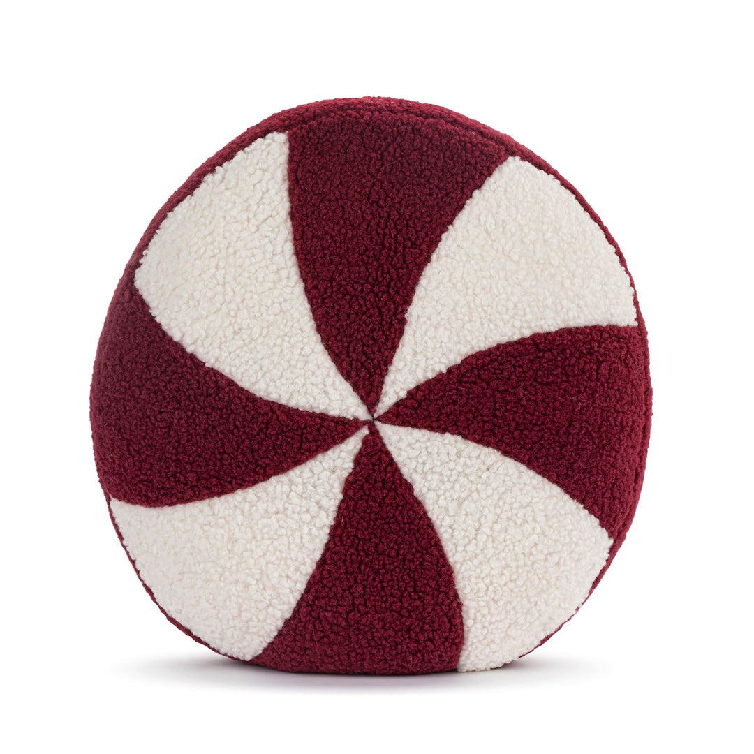 Red & White Peppermint Round Pillow – Cozy Holiday Accent Cushion