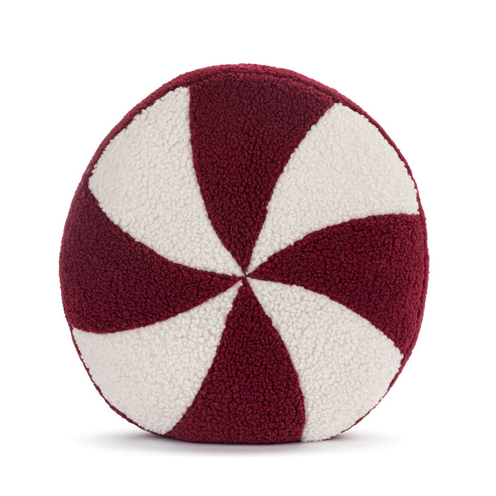 Red & White Peppermint Round Pillow – Cozy Holiday Accent Cushion