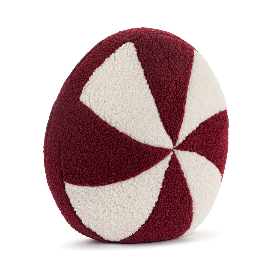 Red & White Peppermint Round Pillow – Cozy Holiday Accent Cushion