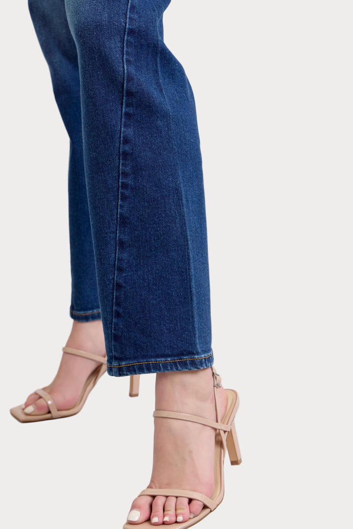 High Rise Front Seam Straight Leg Jeans