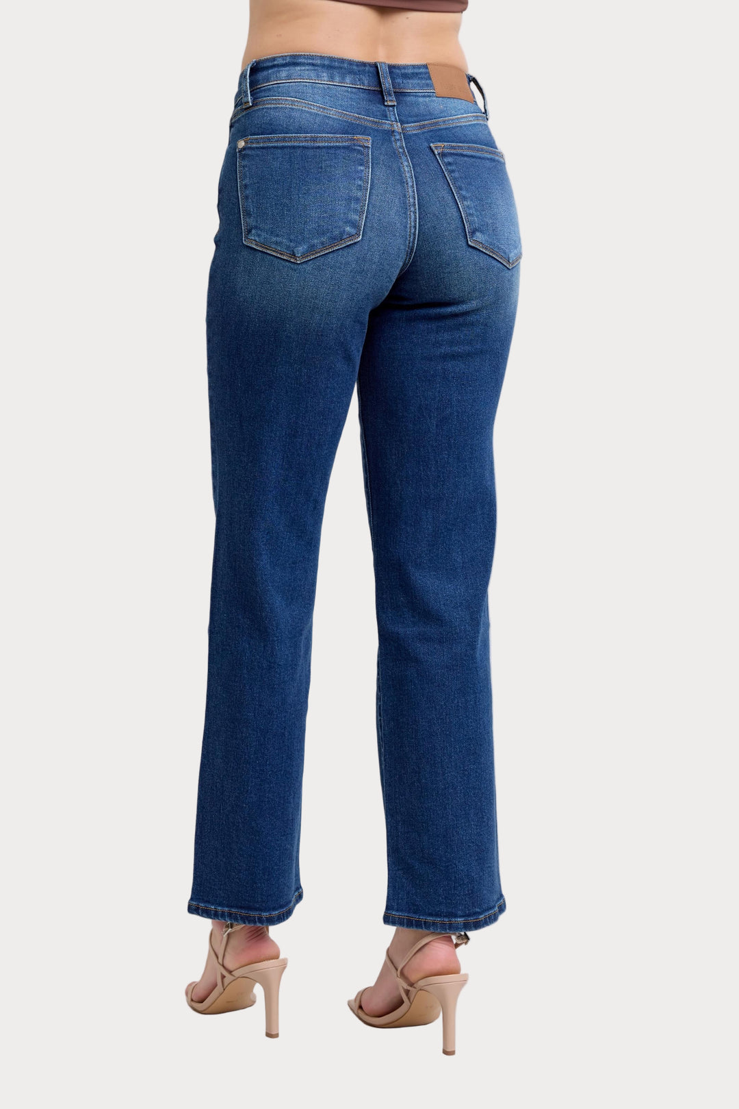 High Rise Front Seam Straight Leg Jeans