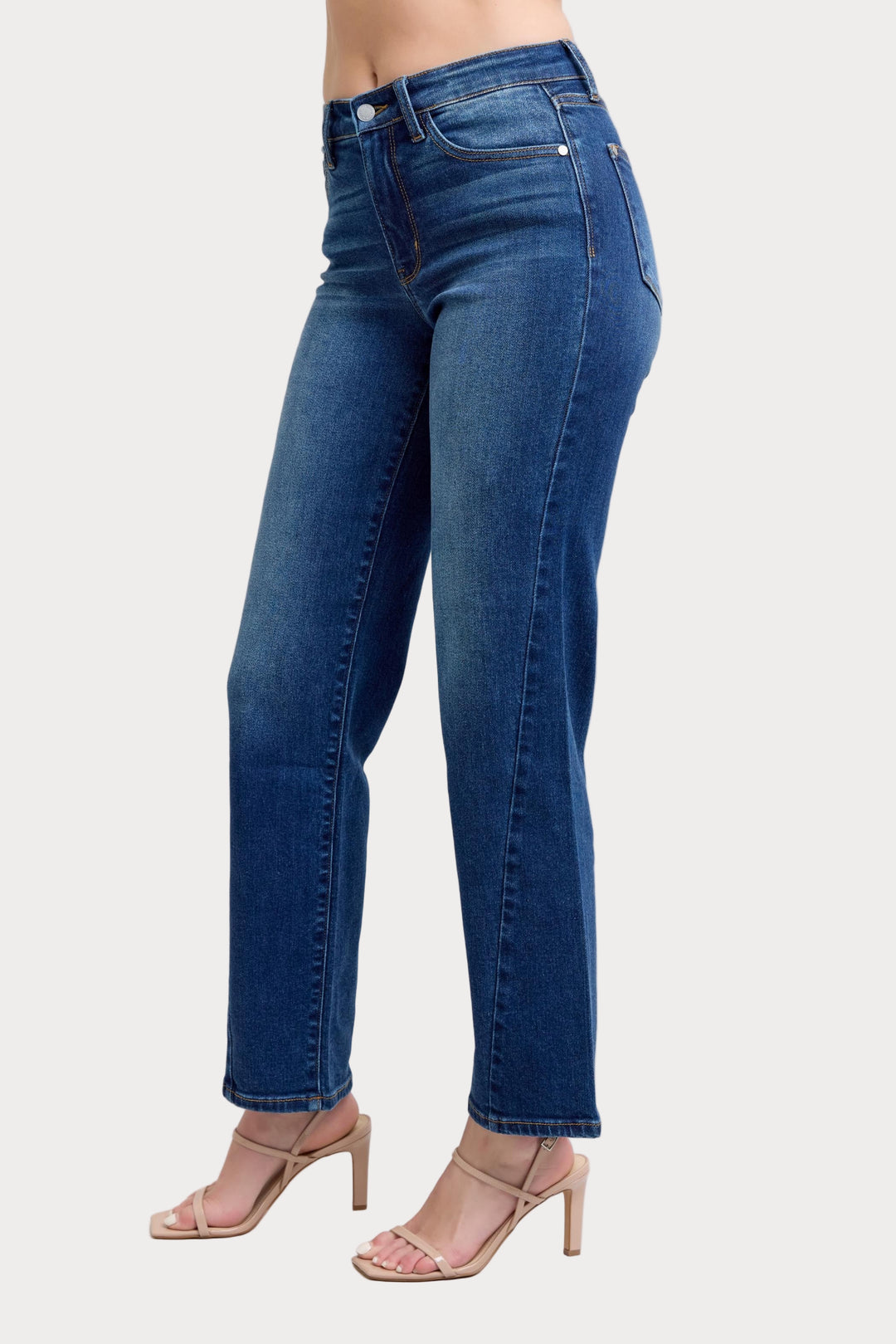 High Rise Front Seam Straight Leg Jeans