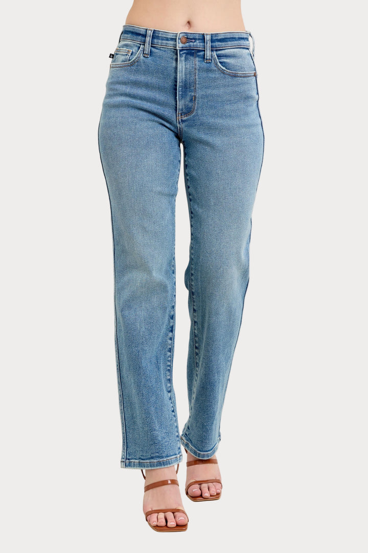 Vintage Medium Wash High Rise Straight Leg Jeans