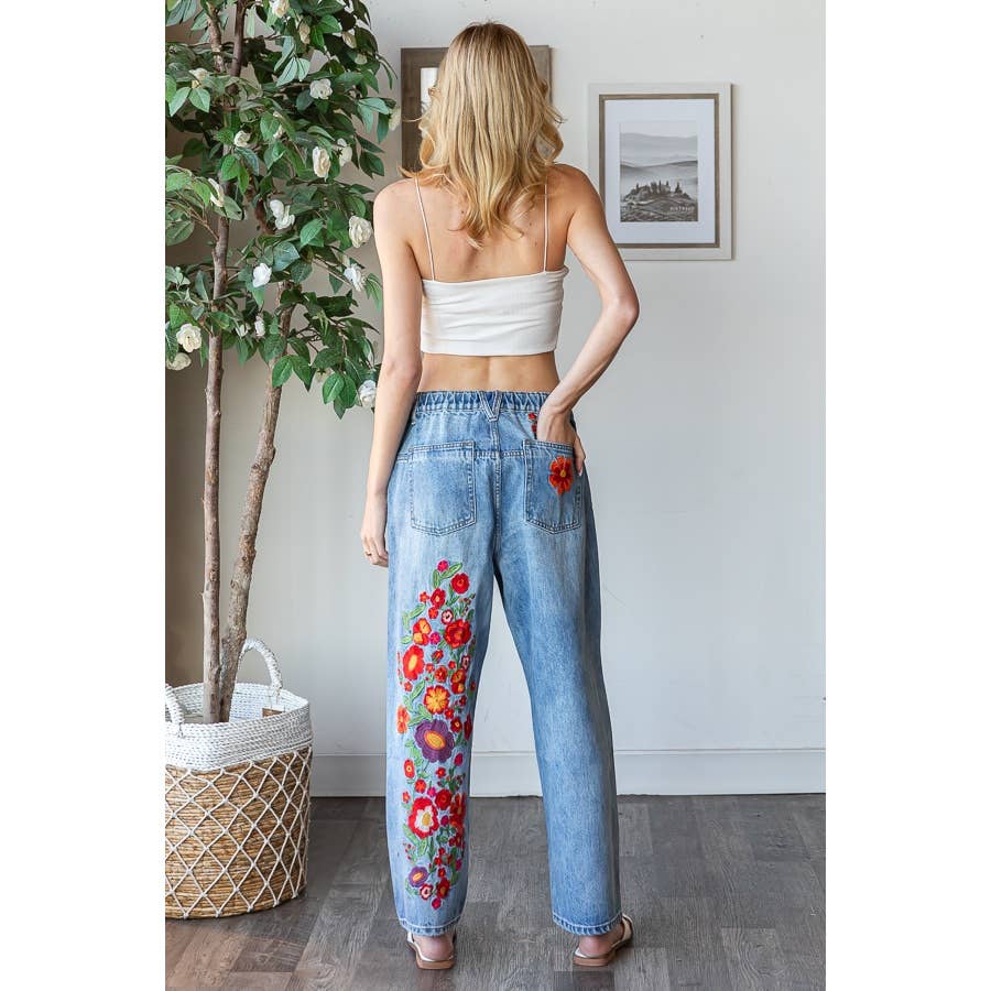 Flower Embroidered Jeans