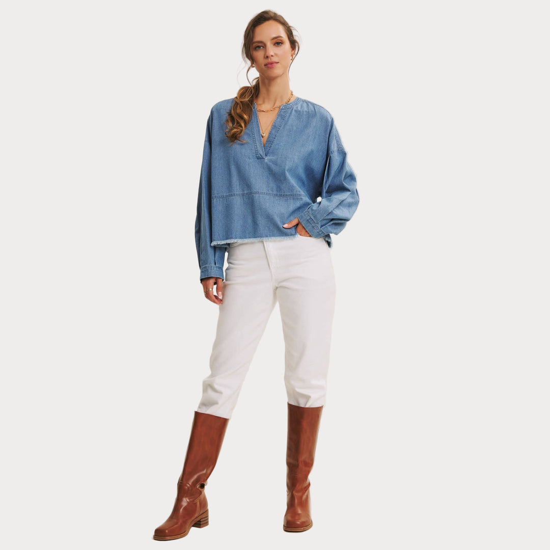 Denim V-Neck Top – Effortless Everyday Style
