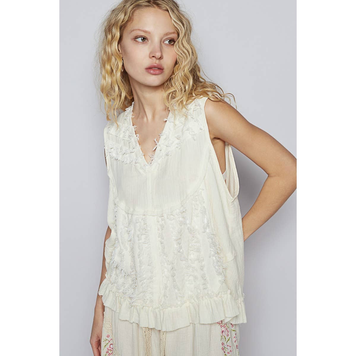 Sleeveless Textured Woven Top