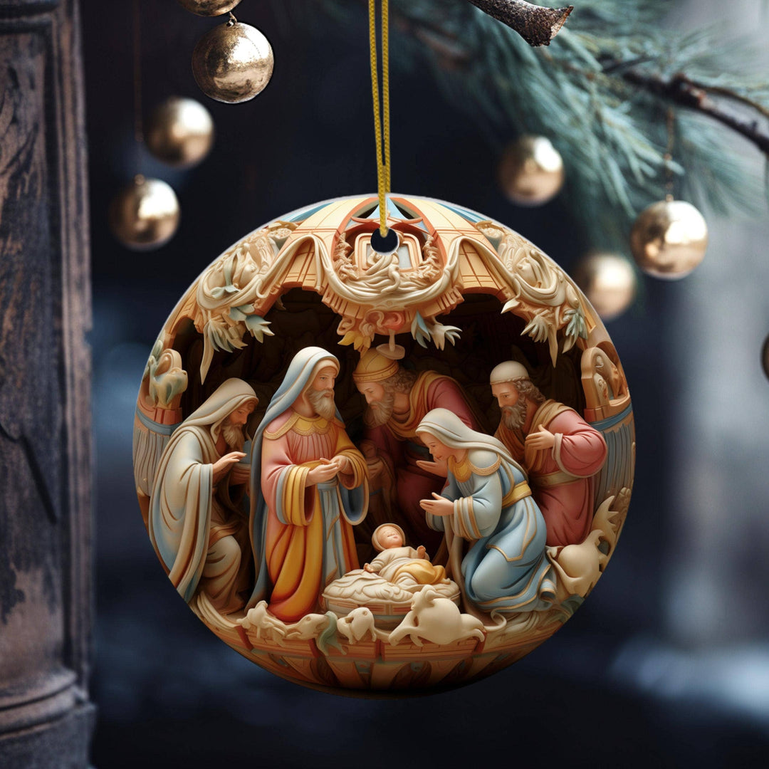 Christmas Nativity Ceramic Flat Disc Ornament,Religious Gift