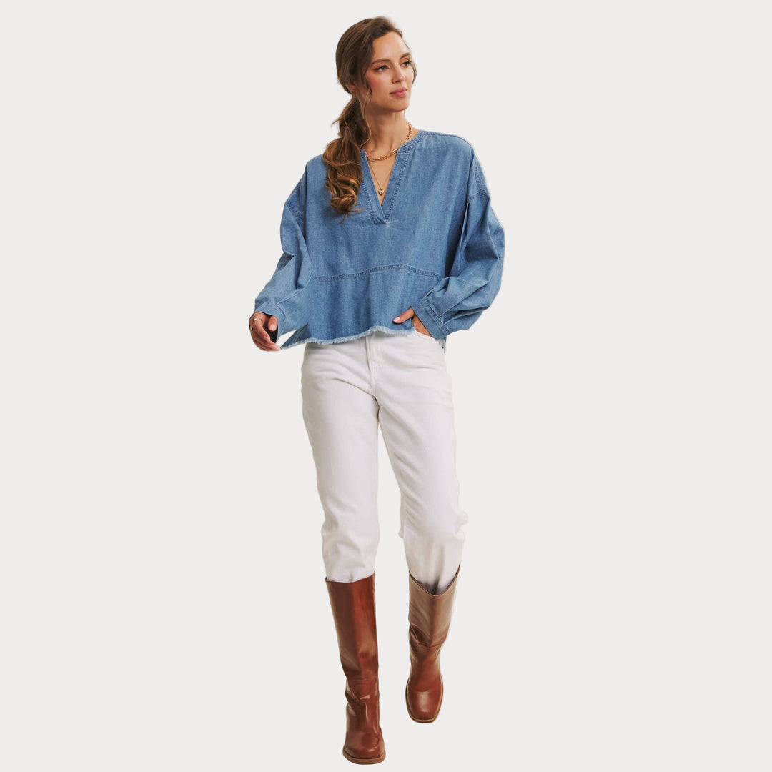 Denim V-Neck Top – Effortless Everyday Style