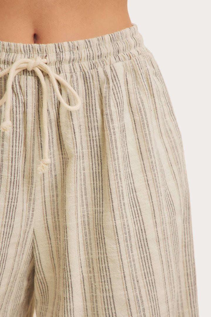 Striped Linen Wide Leg Pants | Cream & Black Drawstring Trousers-Leg Pants