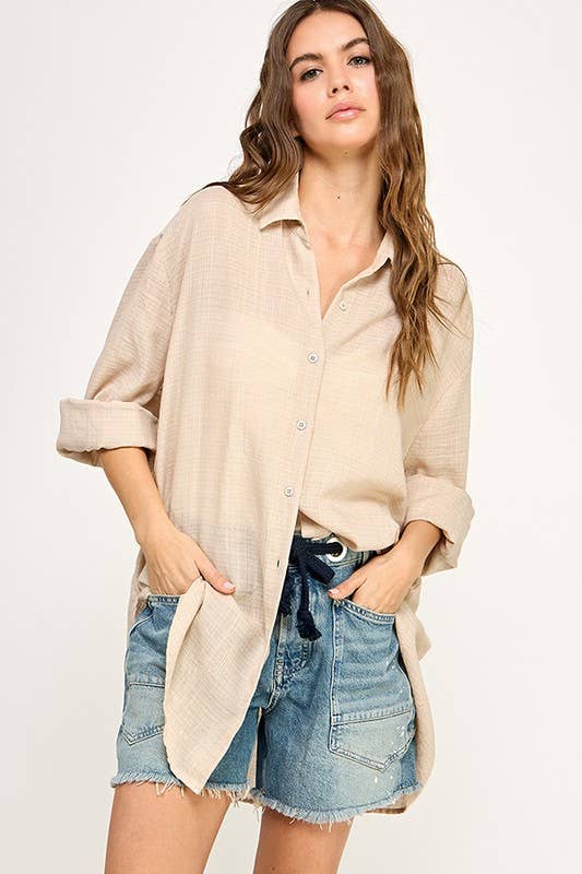 WASHED SUPER SOFT SEE THROUGH BUTTON DOWN SHIRTS