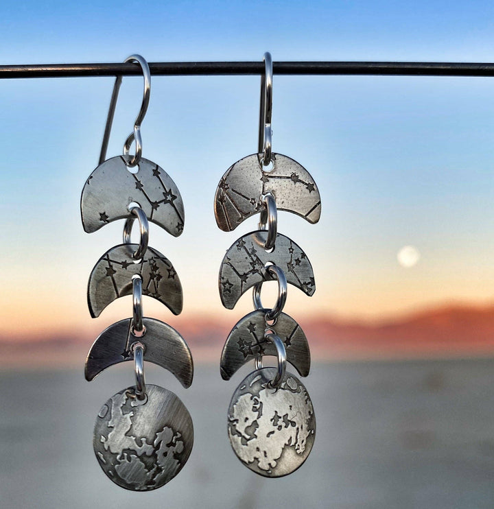 Moon Phase Earrings – Celestial Sterling Silver Design