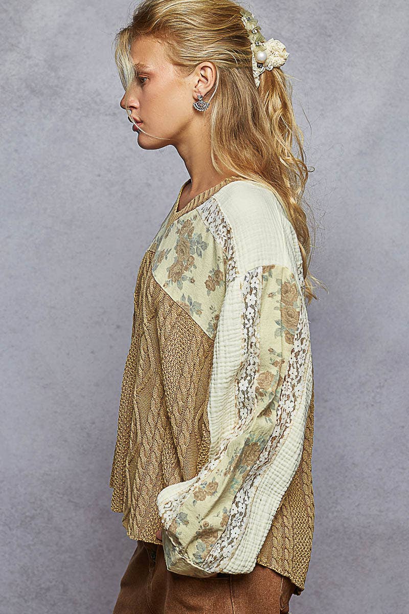 V-Neck Patchwork Sweater Top
