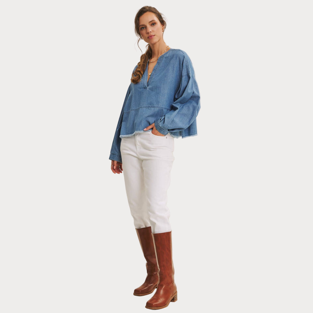 Denim V-Neck Top – Effortless Everyday Style