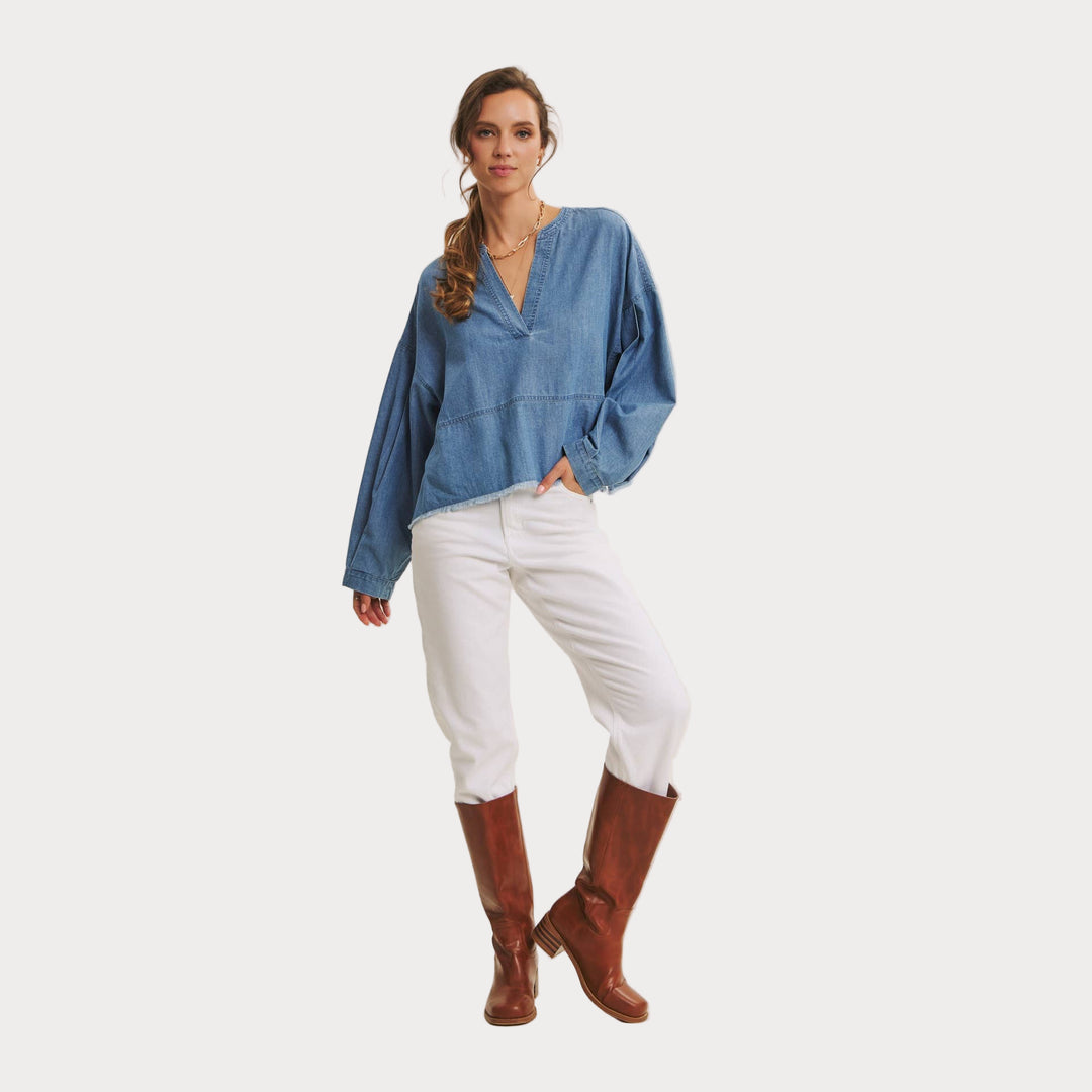 Denim V-Neck Top – Effortless Everyday Style