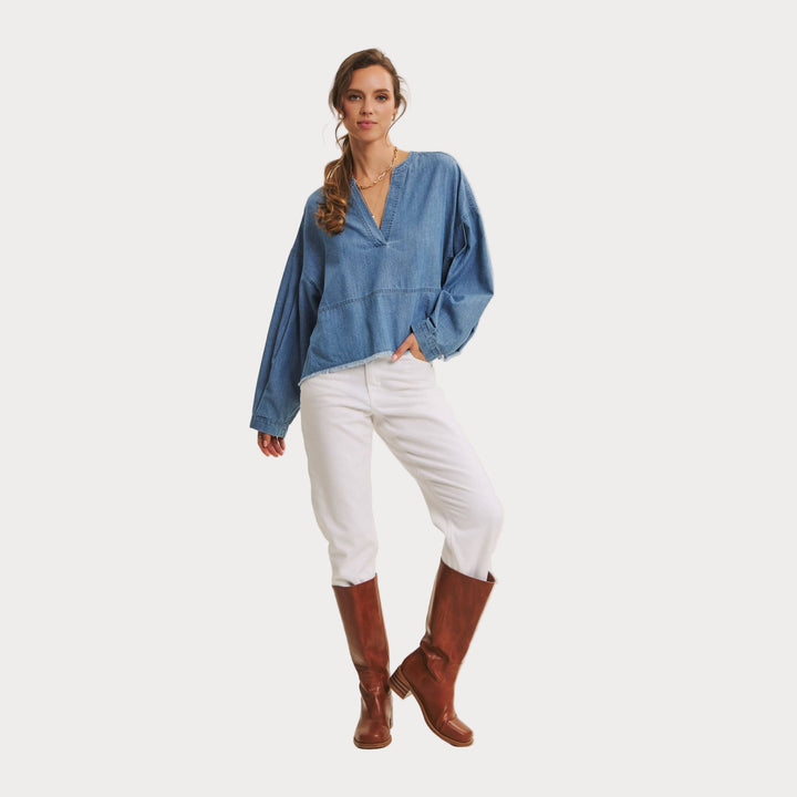 Denim V-Neck Top – Effortless Everyday Style