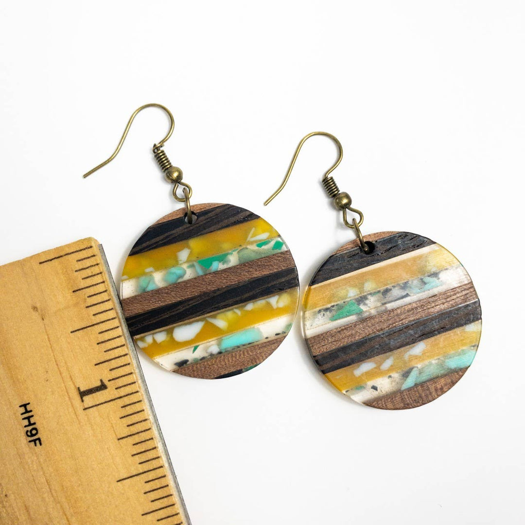 Horizontal Color Stack Rounds Wood + Resin Boho Earrings