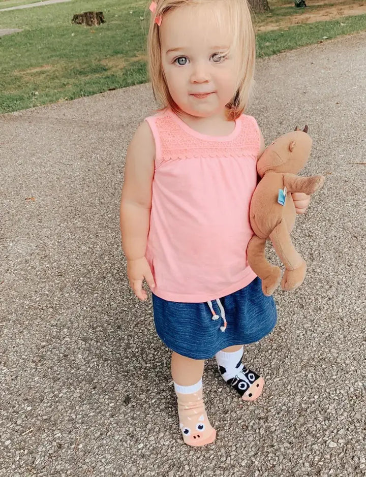 Cow & Pig Mismatched Non-Slip Kids Socks