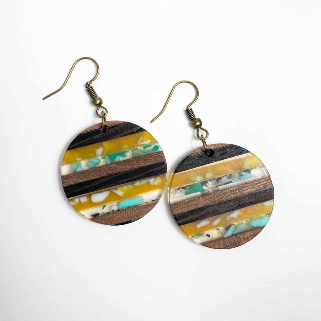 Horizontal Color Stack Rounds Wood + Resin Boho Earrings
