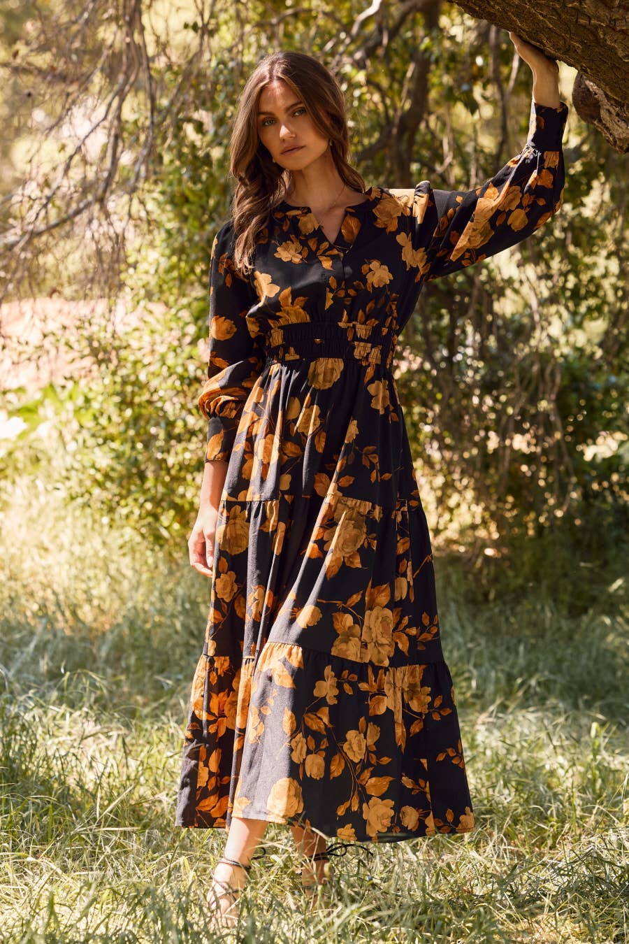 Oddi Floral Print Maxi Dress in Black Multi M