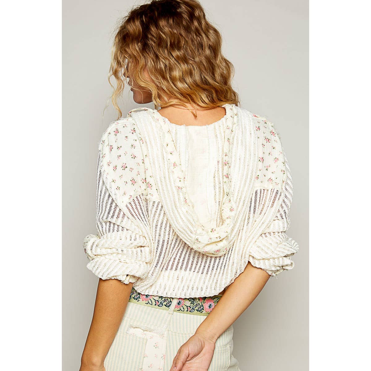 Boho Chic Lilac Mesh Button-Up Top with Floral Patchwork Detail