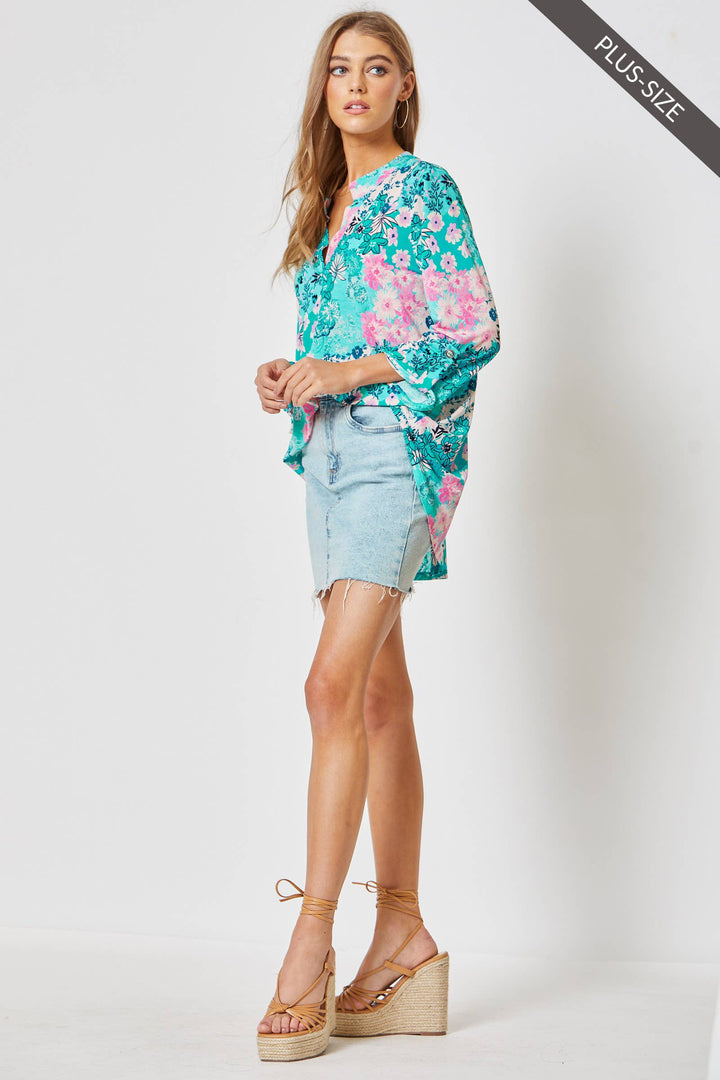 Lizzy 3/4 Sleeve Print Top - Plus