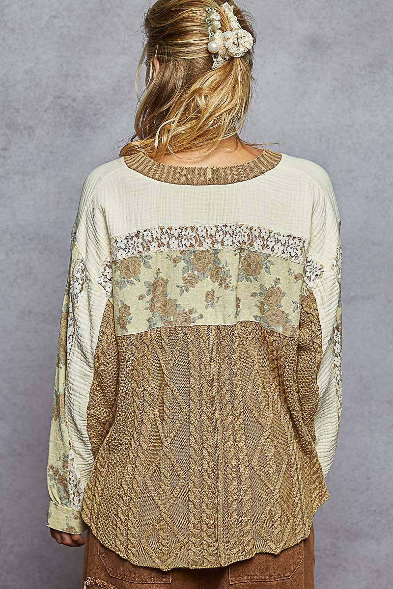 V-Neck Patchwork Sweater Top