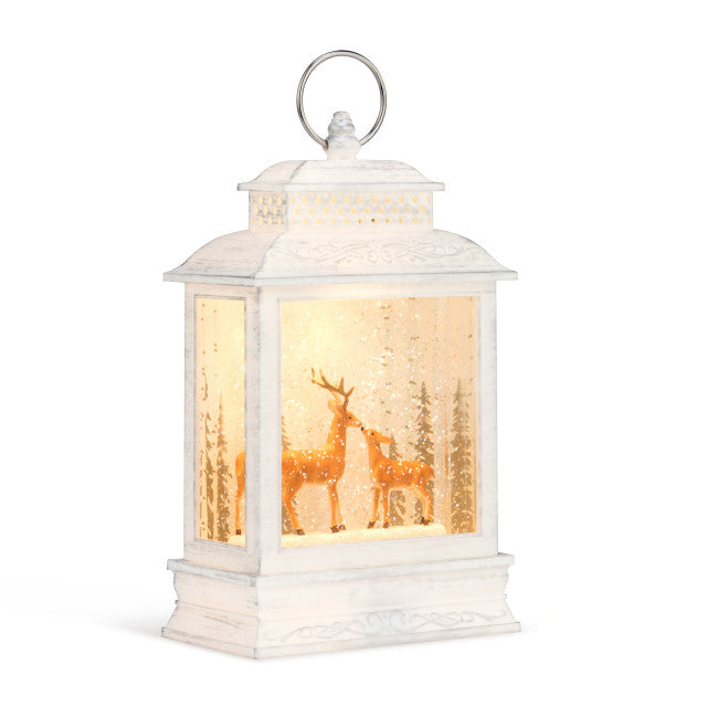 Illuminated Deer Lantern – Winter Woodland Lighted Snow Scene