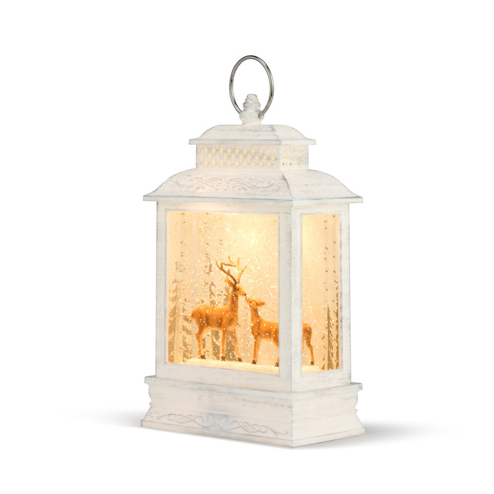 Illuminated Deer Lantern – Winter Woodland Lighted Snow Scene