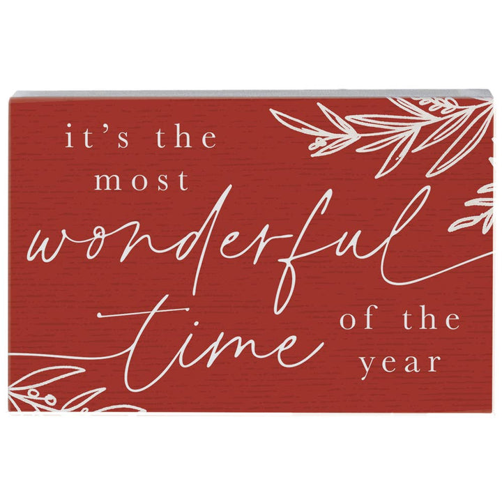 Wonderful Time Red Christmas Tabletop Block Sign Decor