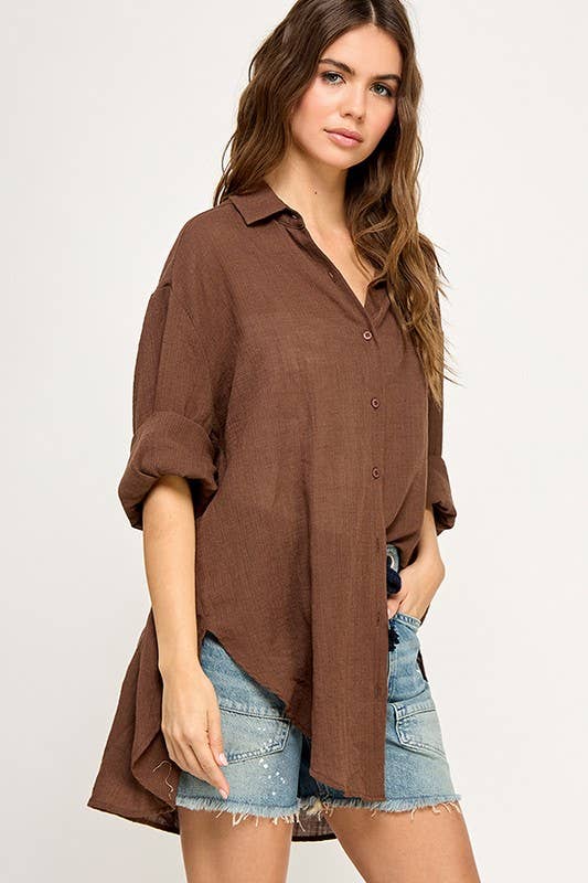 WASHED SUPER SOFT SEE THROUGH BUTTON DOWN SHIRTS