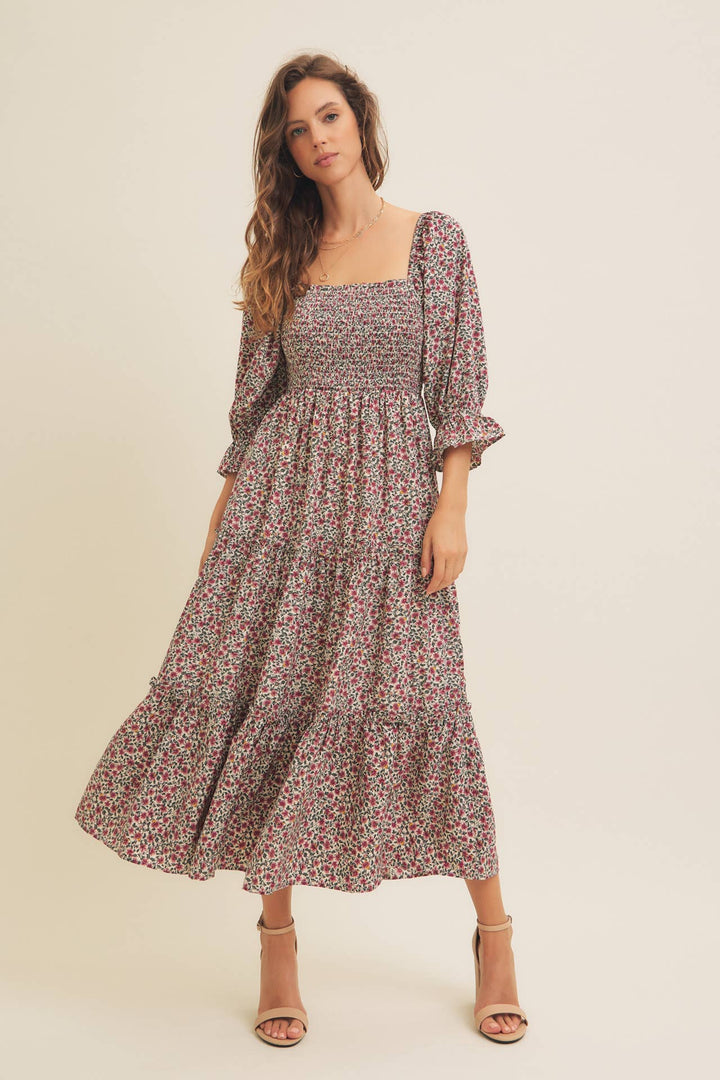 Floral Smocked Dress w/ Tiered Ruffles
