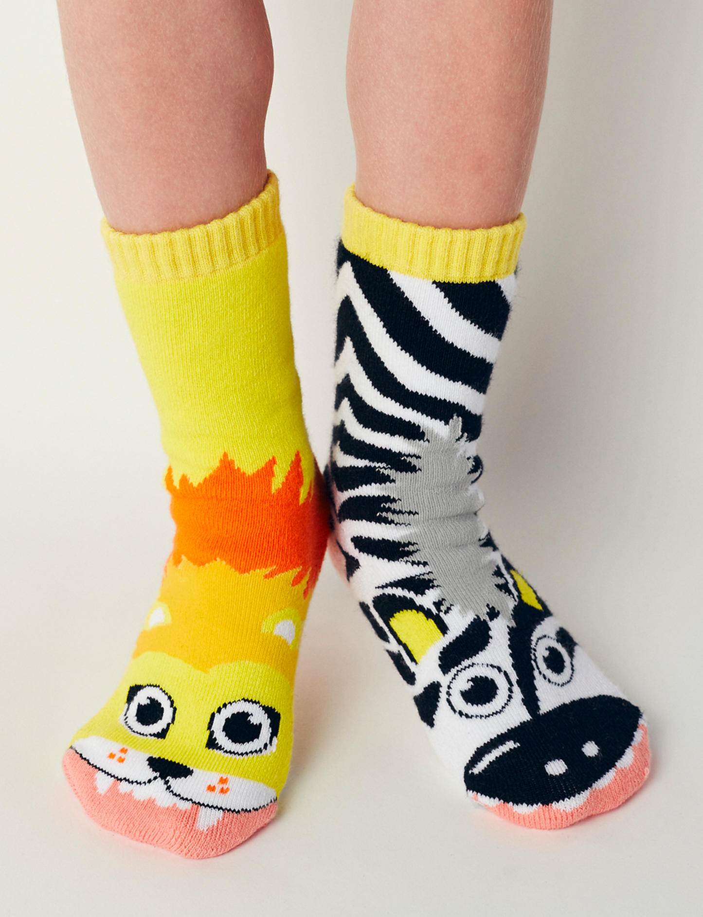 Lion & Zebra Mismatched Animals Non-Slip Socks for Kids