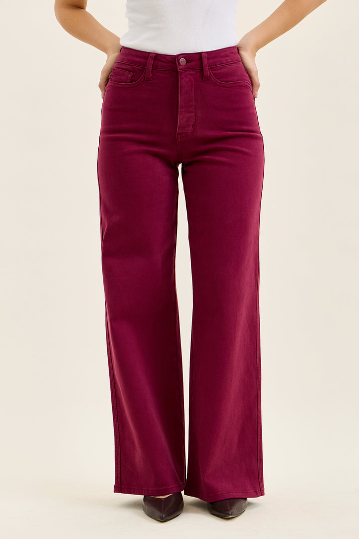 Boysenberry Retro Tummy Control Wide Leg Jeans