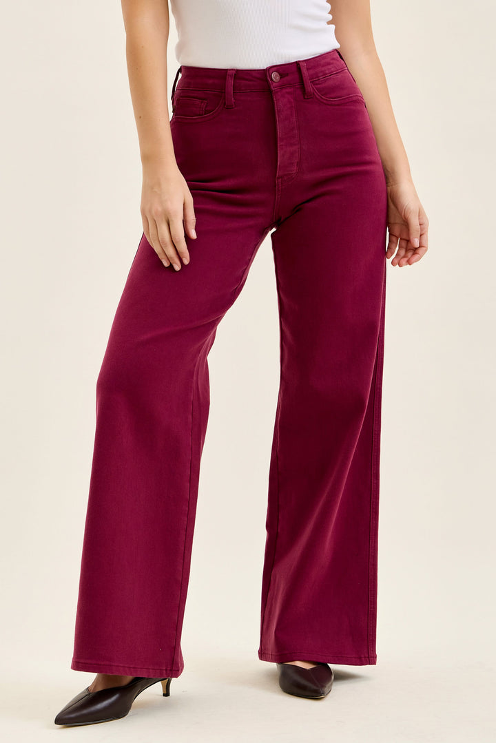 Boysenberry Retro Tummy Control Wide Leg Jeans