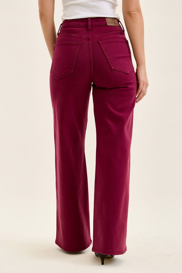 Boysenberry Retro Tummy Control Wide Leg Jeans