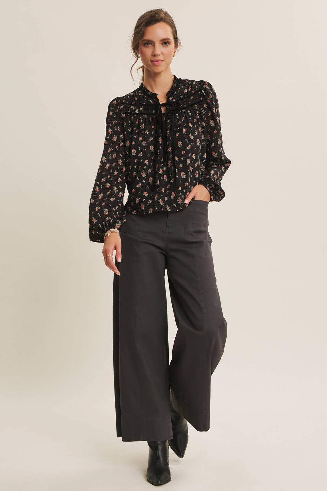 Floral Velvet Bow Blouse – Romantic Boho Elegance