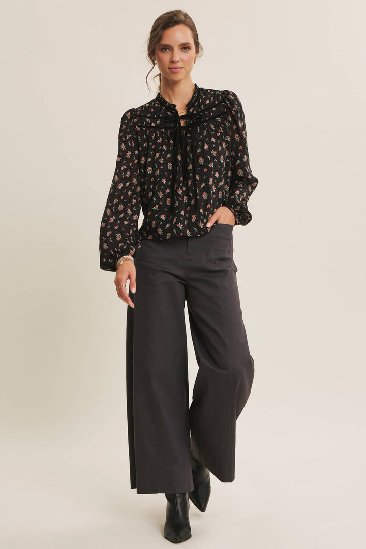 Floral Velvet Bow Blouse – Romantic Boho Elegance