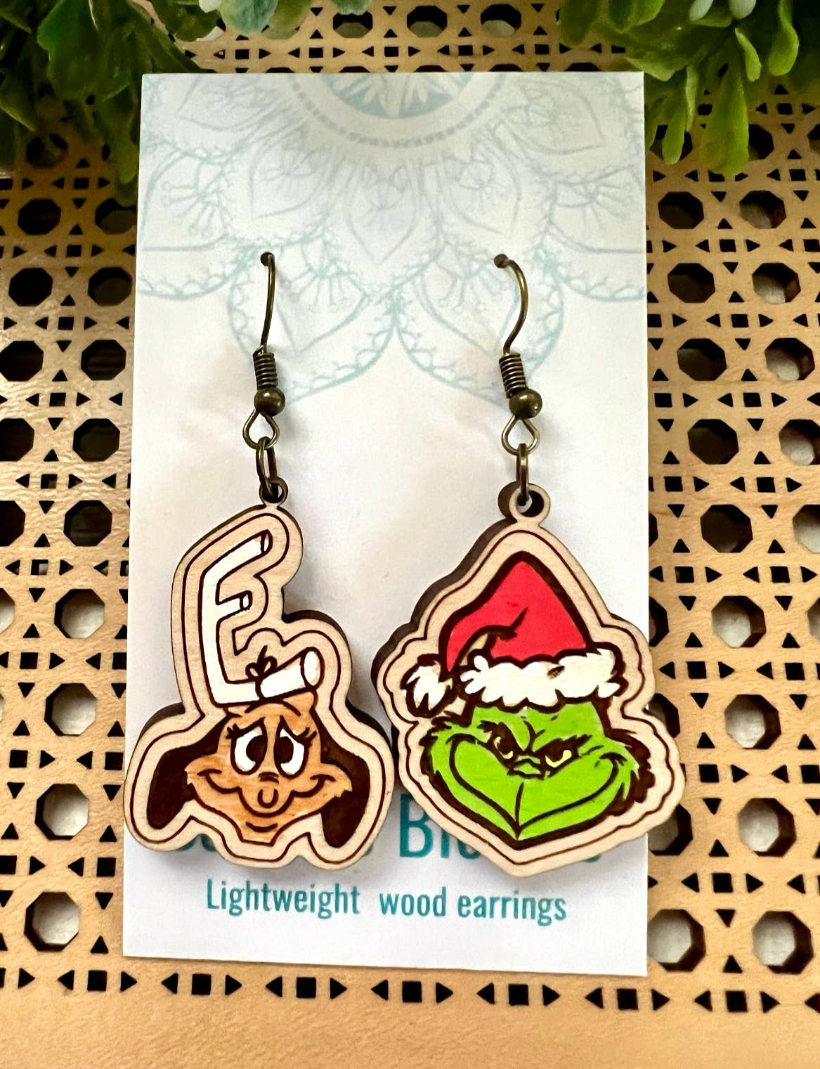 Wooden Earrings - Christmas Mean Green