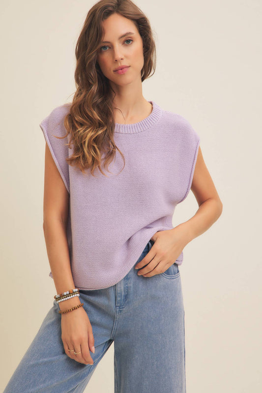 LOOSE FIT EXPOSED SEAM COTTON KNIT SWEATER VEST TOP