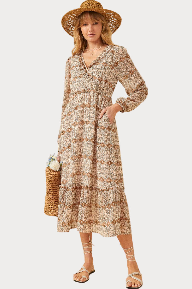 Golden Meadow Midi Dress – Timeless Boho Style