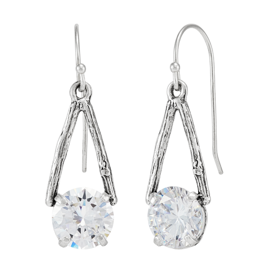 'Rue' Sterling Silver Cubic Zirconia Drop Earrings