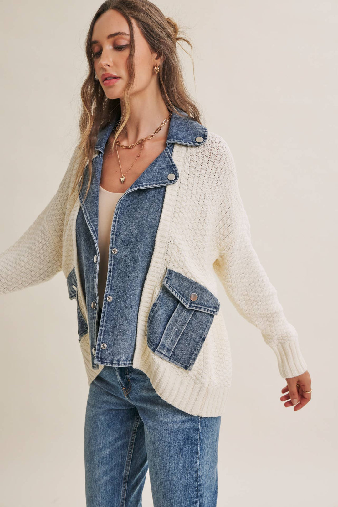 The Blake Mixed Media Denim Cardigan