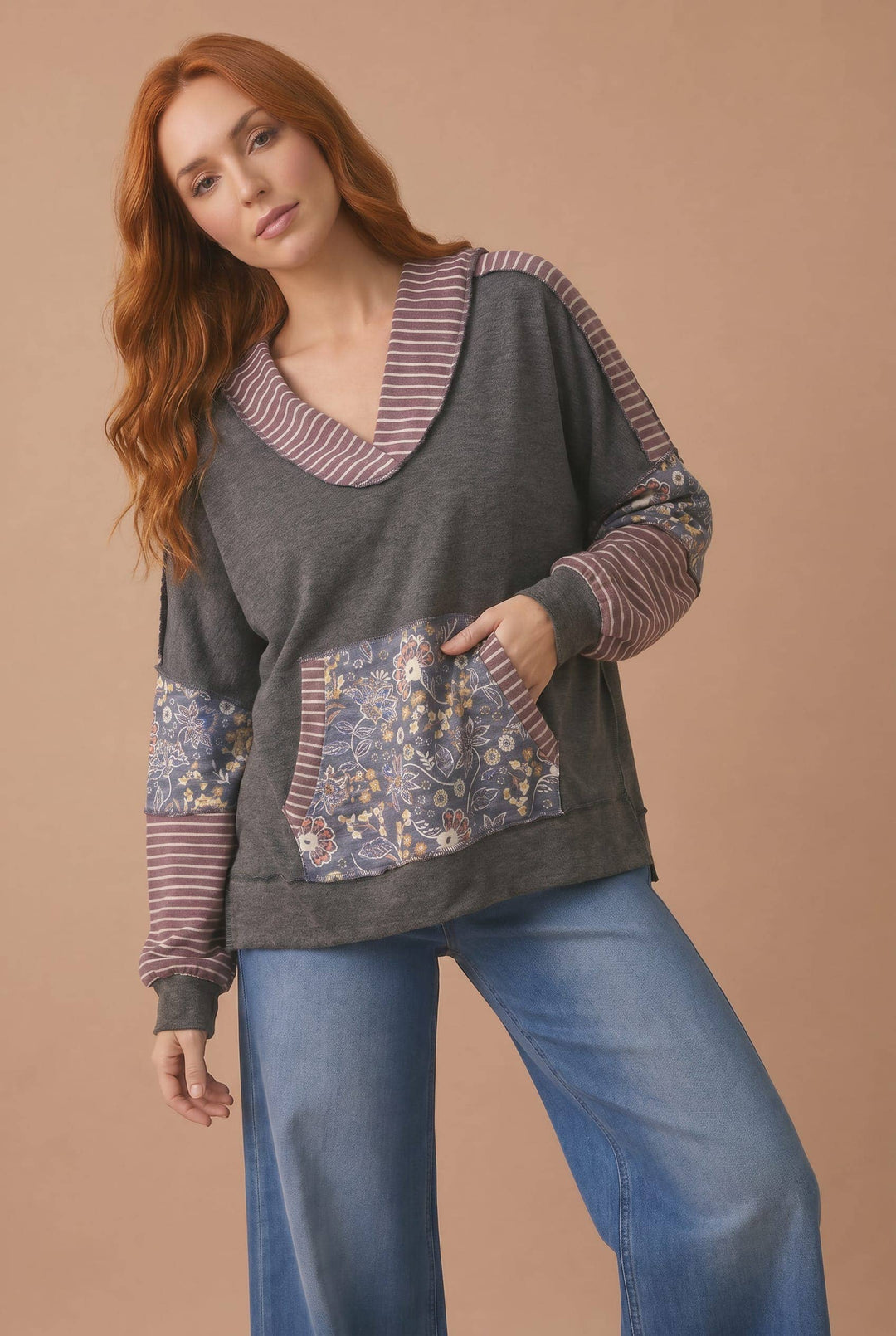 Plus Relaxed Fit Hooded Kangaroo Pocket Pullover
